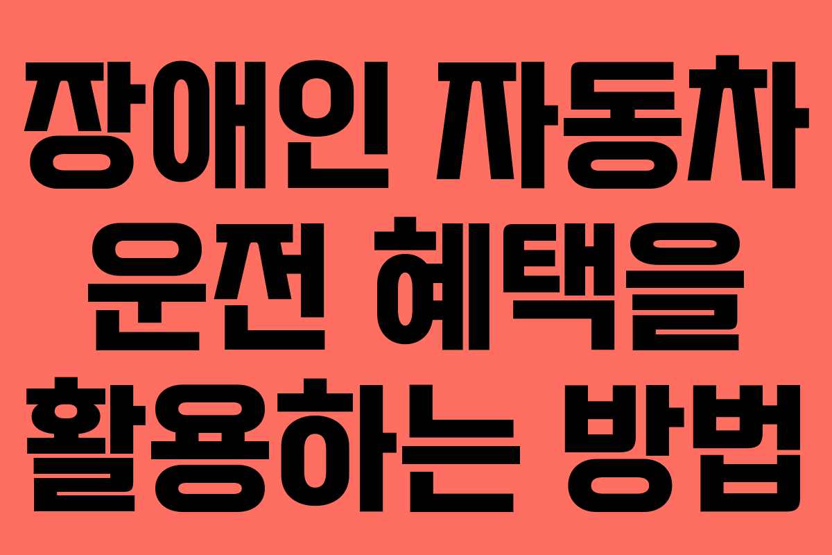 장애인 자동차 운전 혜택을 활용하는 방법