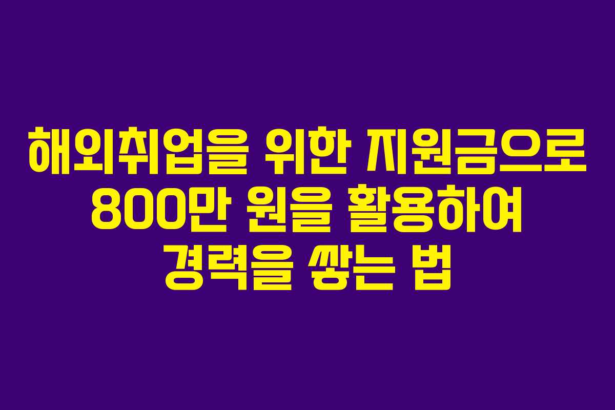 해외취업을 위한 지원금으로 800만 원을 활용하여 경력을 쌓는 법 해외취업을 위한 지원금으로 800만 원을 활용하여 경력을 쌓는 법