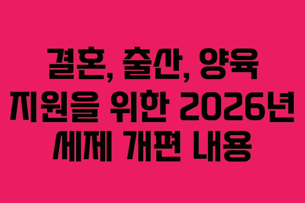 결혼, 출산, 양육 지원을 위한 2026년 세제 개편 내용