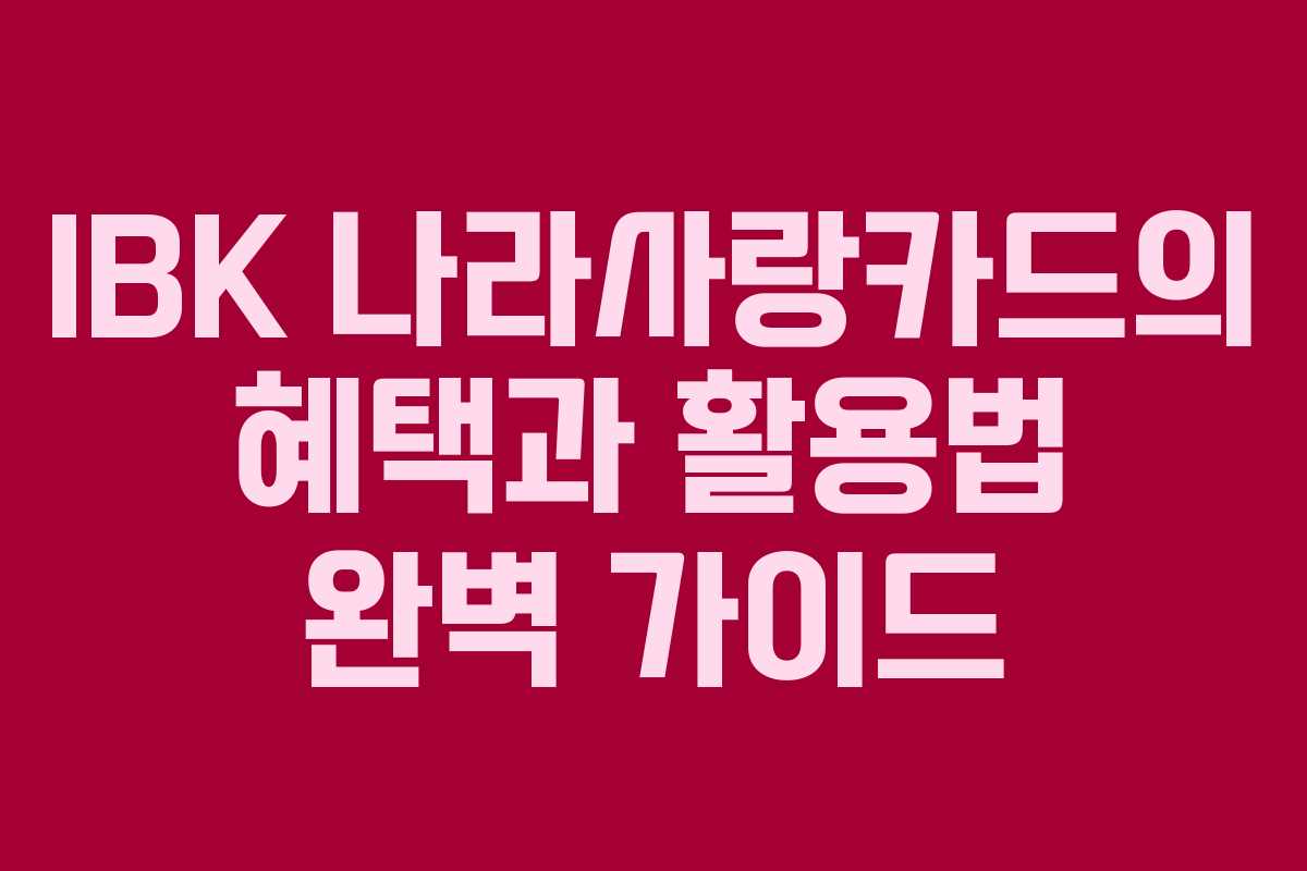 IBK 나라사랑카드의 혜택과 활용법 완벽 가이드