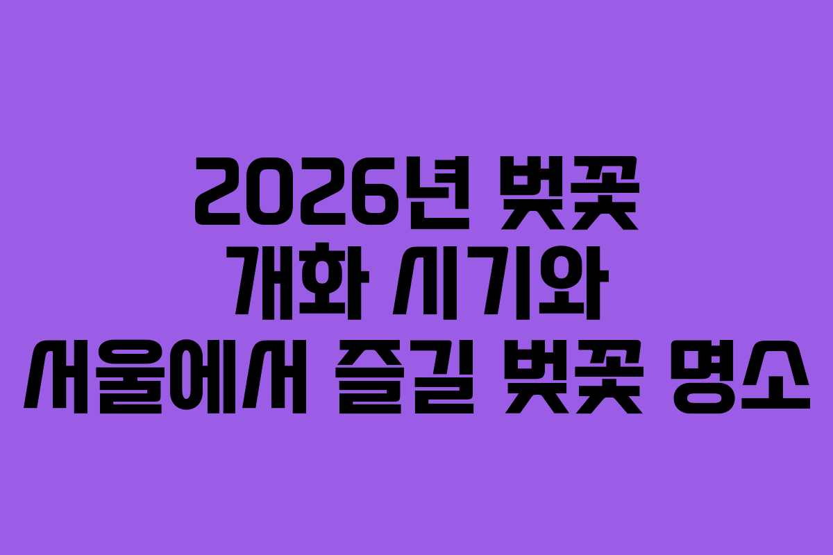 2026년 벚꽃 개화 시기와 서울에서 즐길 벚꽃 명소