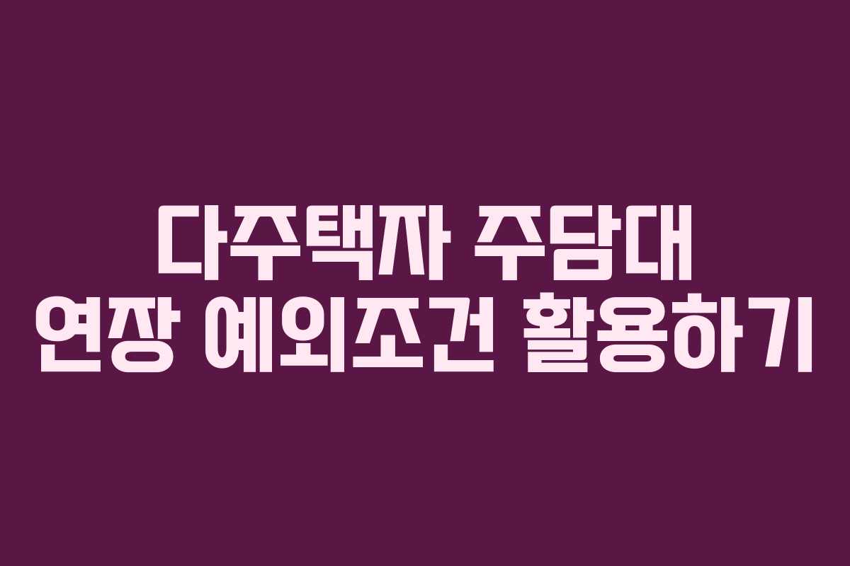 다주택자 주담대 연장 예외조건 활용하기 다주택자 주담대 연장 예외조건 활용하기