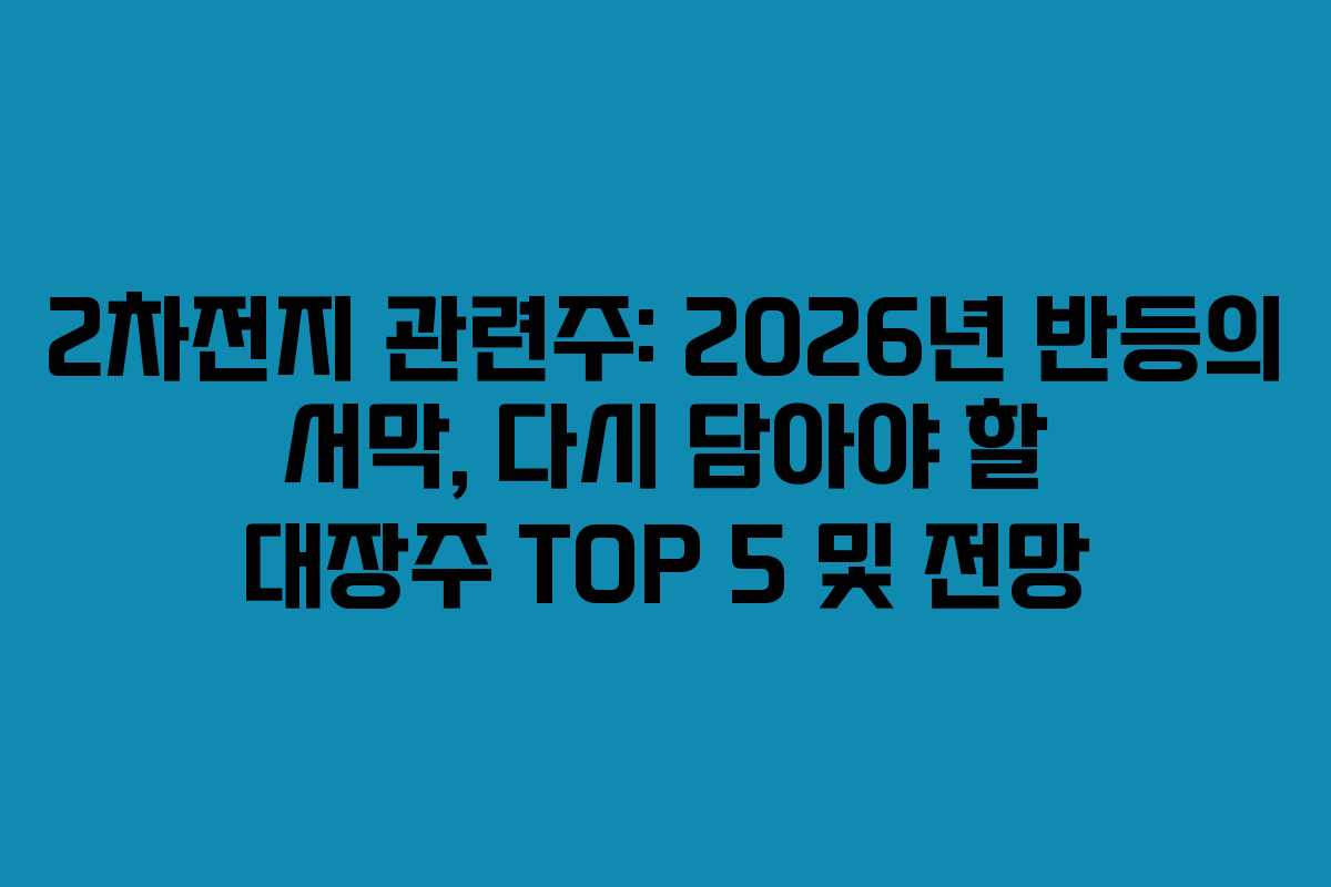 2차전지 관련주: 2026년 반등의 서막, 다시 담아야 할 대장주 TOP 5 및 전망