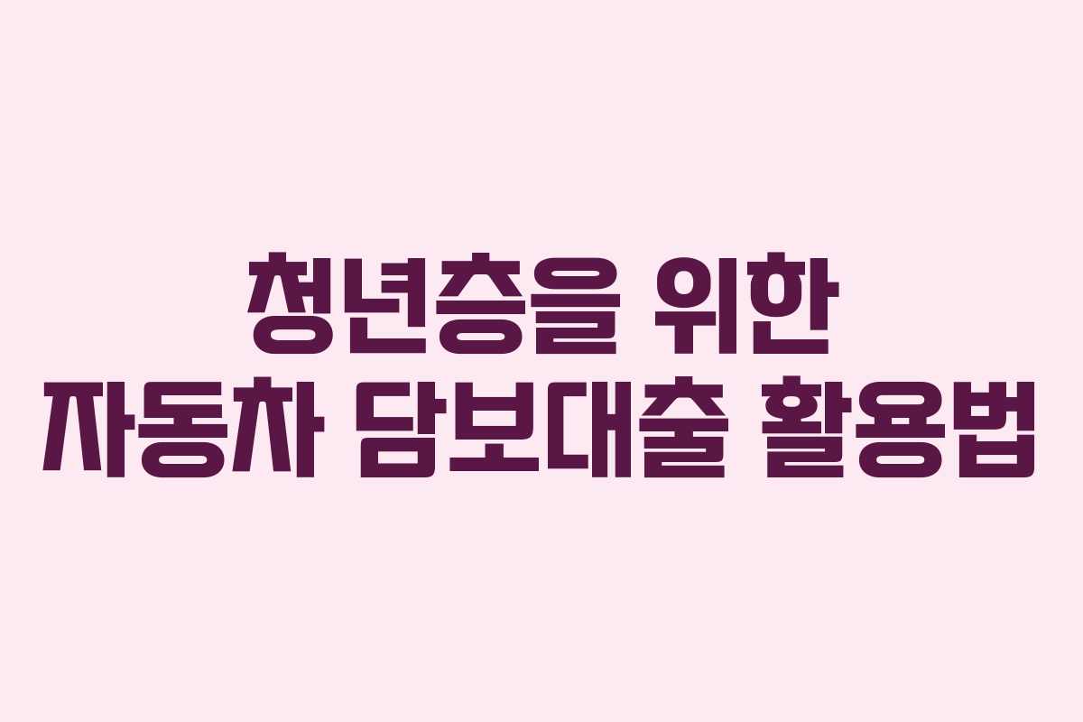 청년층을 위한 자동차 담보대출 활용법
