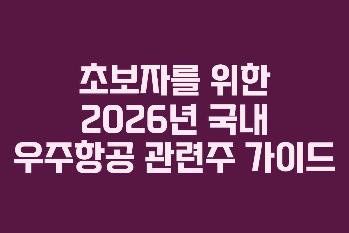 초보자를 위한 2026년 국내 우주항공 관련주 가이드