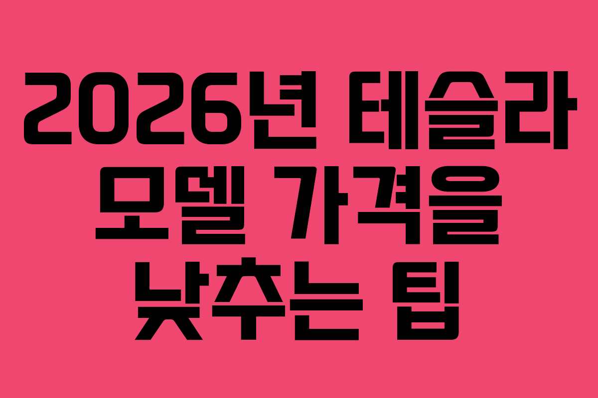 2026년 테슬라 모델 가격을 낮추는 팁