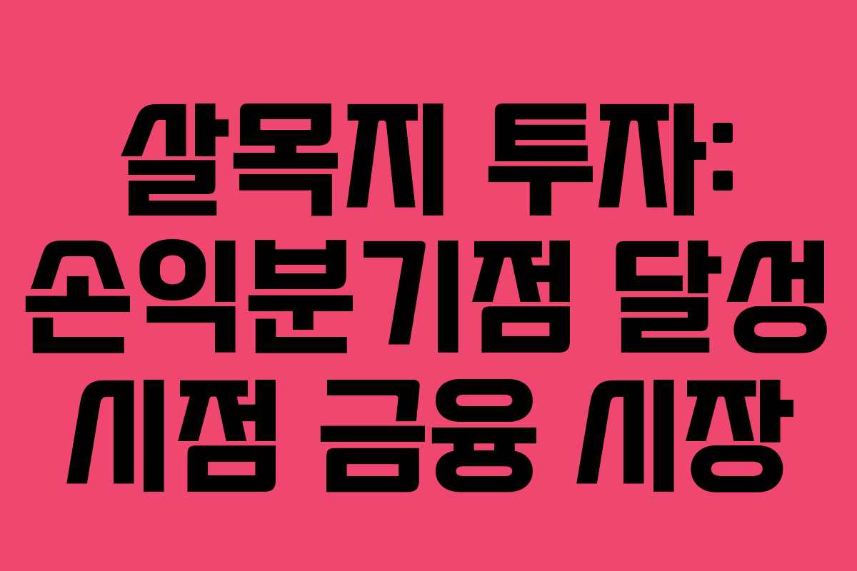 살목지 투자: 손익분기점 달성 시점 금융 시장