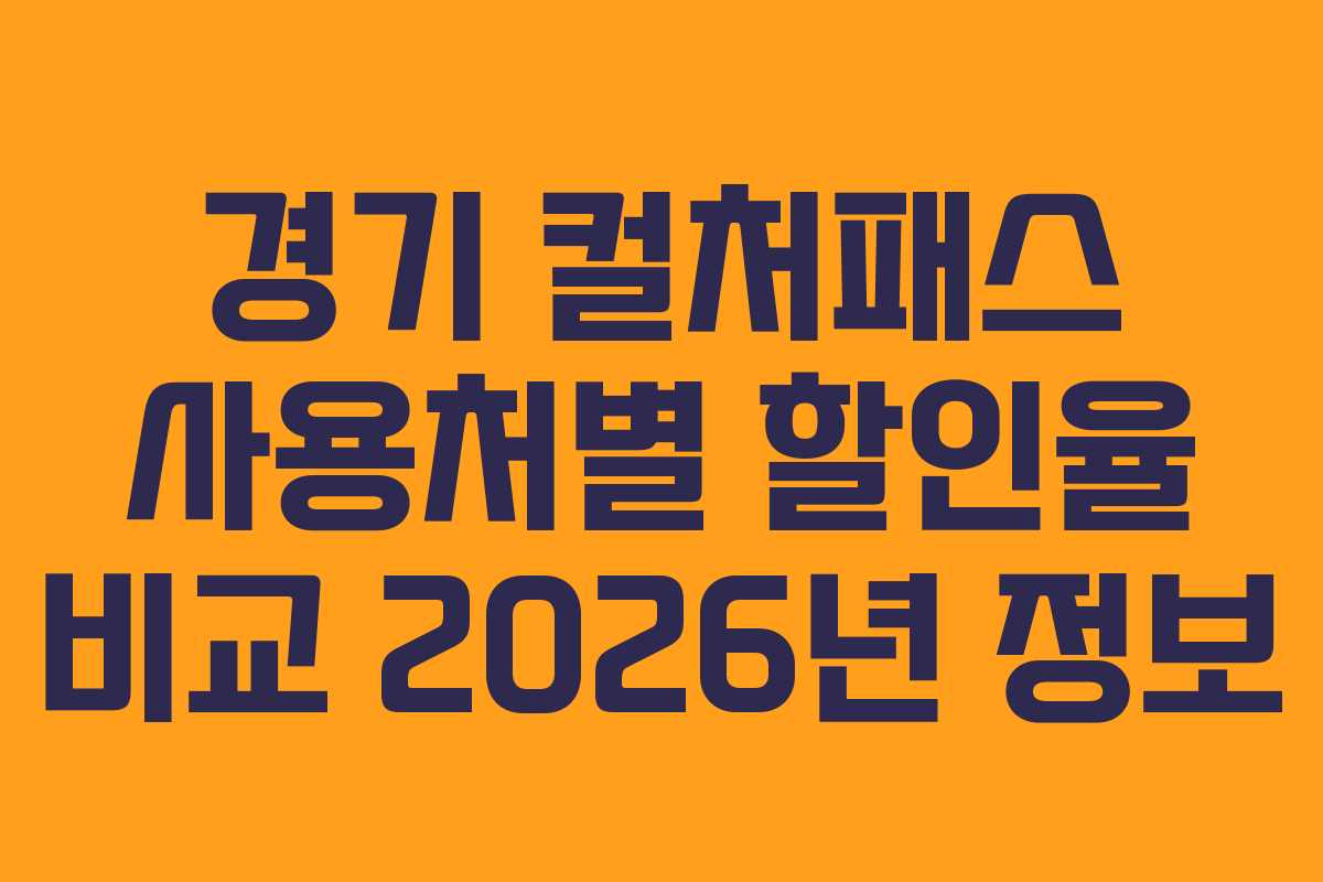 경기 컬처패스 사용처별 할인율 비교 2026년 정보