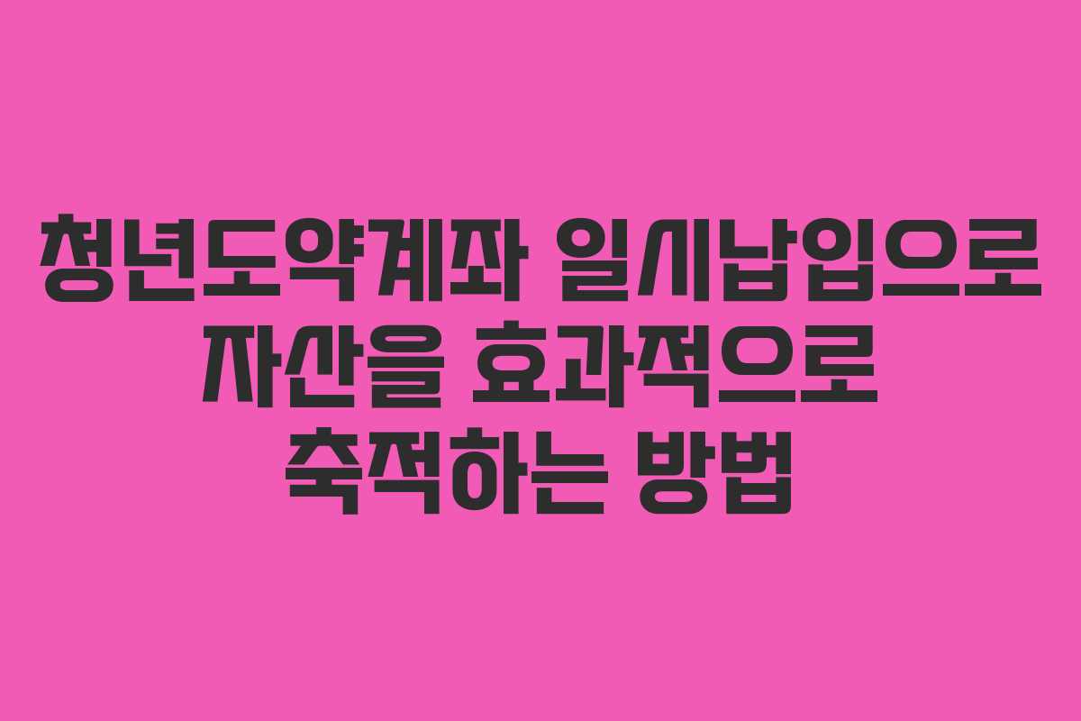 청년도약계좌 일시납입으로 자산을 효과적으로 축적하는 방법