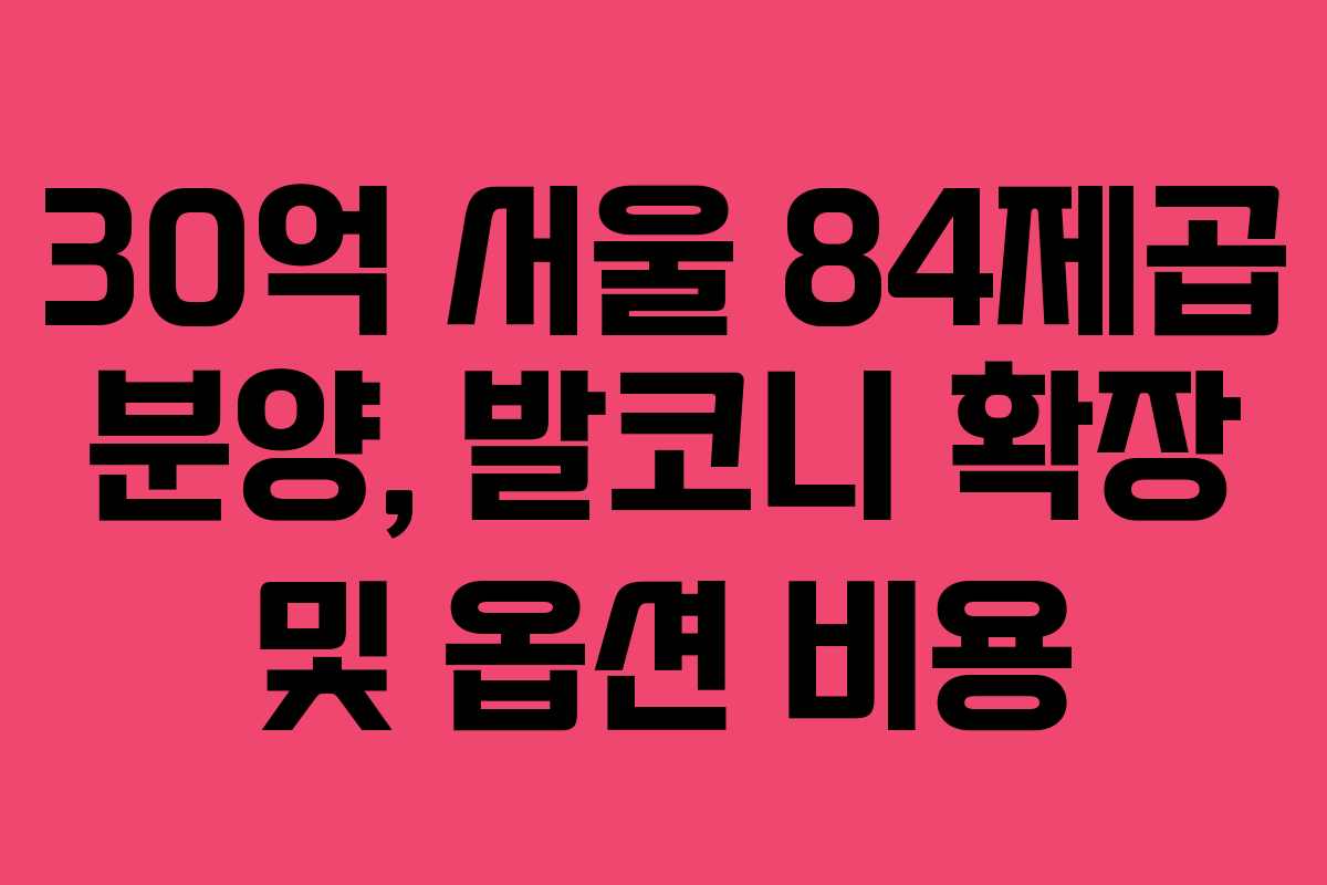 30억 서울 84제곱 분양, 발코니 확장 및 옵션 비용