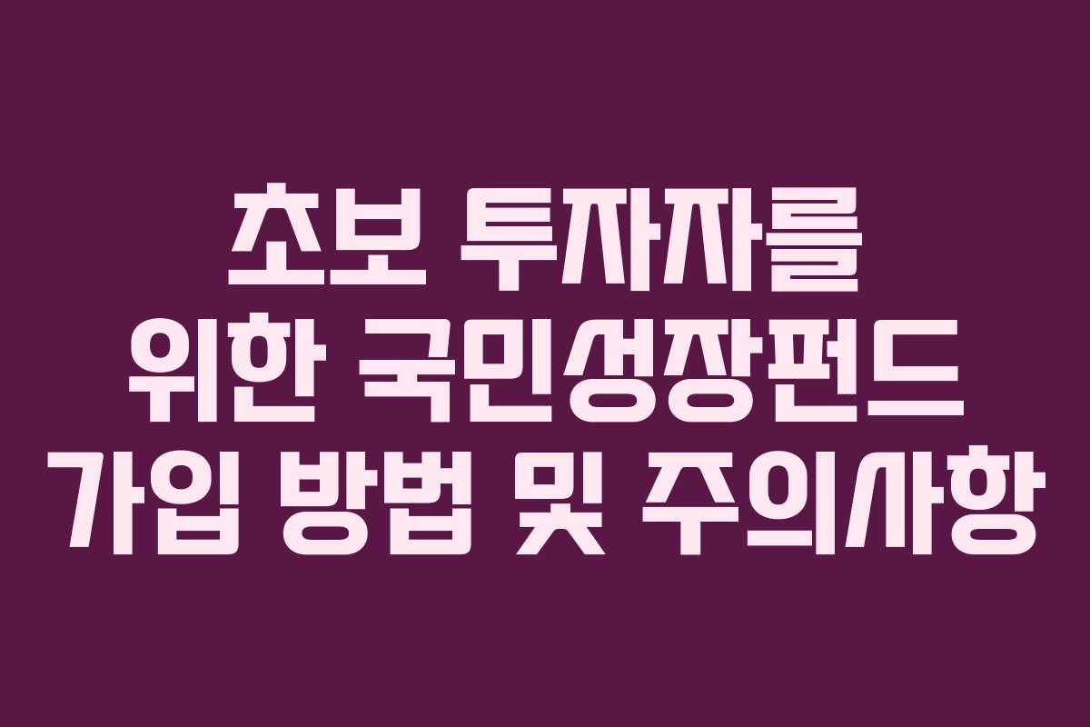 초보 투자자를 위한 국민성장펀드 가입 방법 및 주의사항