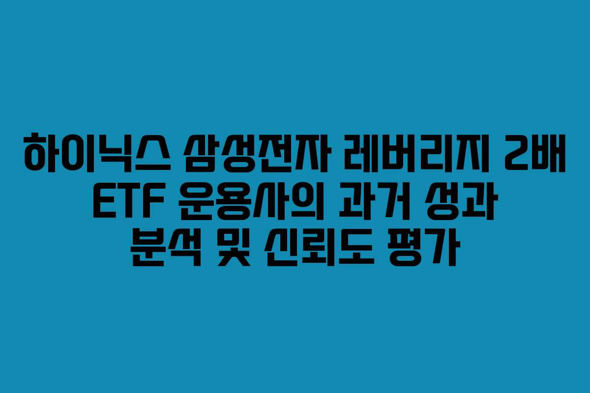 하이닉스 삼성전자 레버리지 2배 ETF 운용사의 과거 성과 분석 및 신뢰도 평가